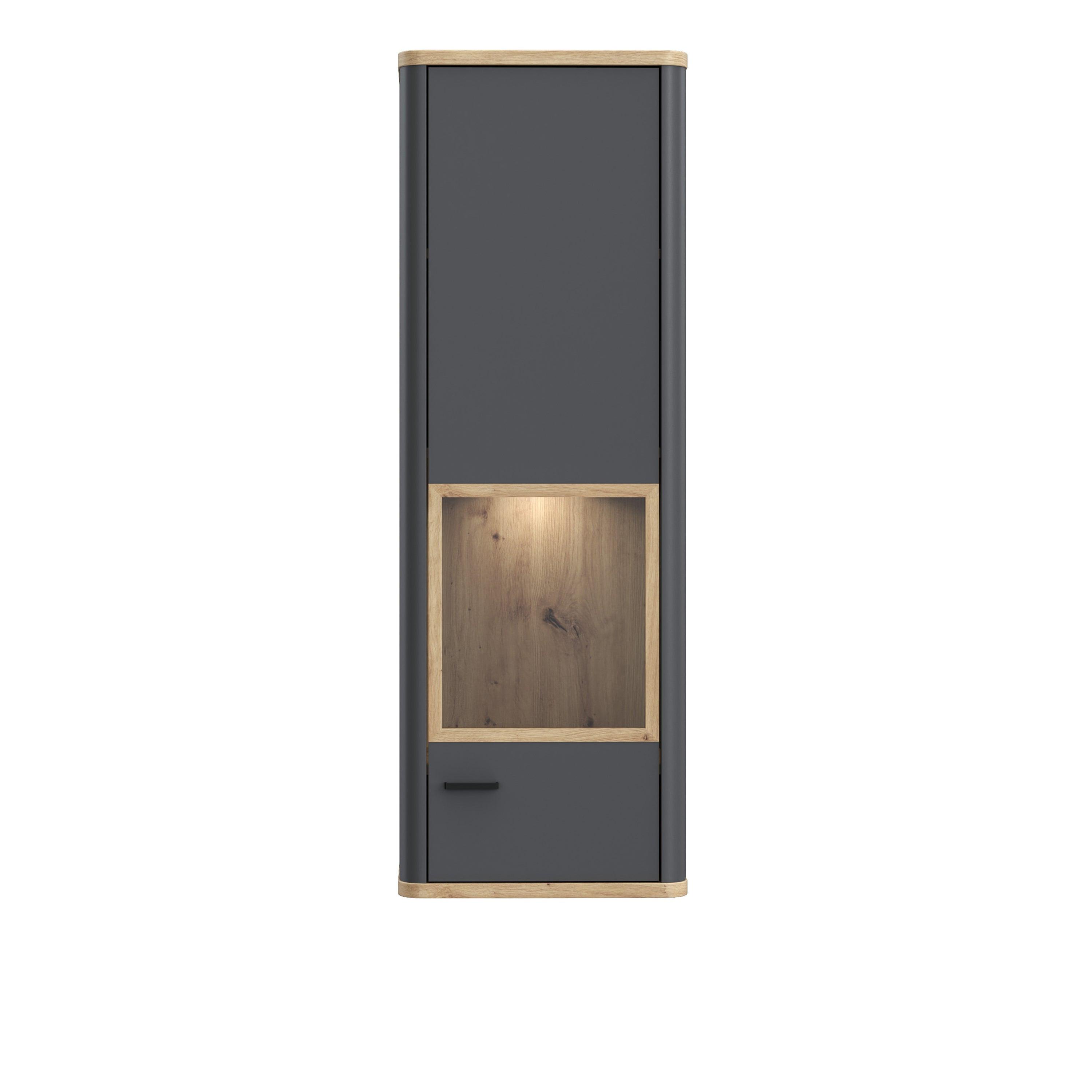 Klara Display Cabinet with 1 Glass Door in Grey and Oak inc LED Lighting - image 2