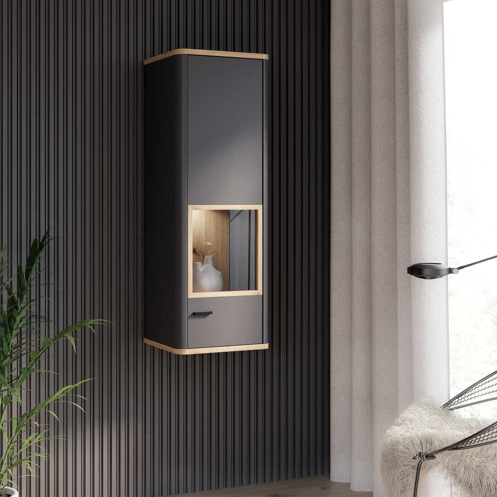 Klara Display Cabinet with 1 Glass Door in Grey and Oak inc LED Lighting - image 6