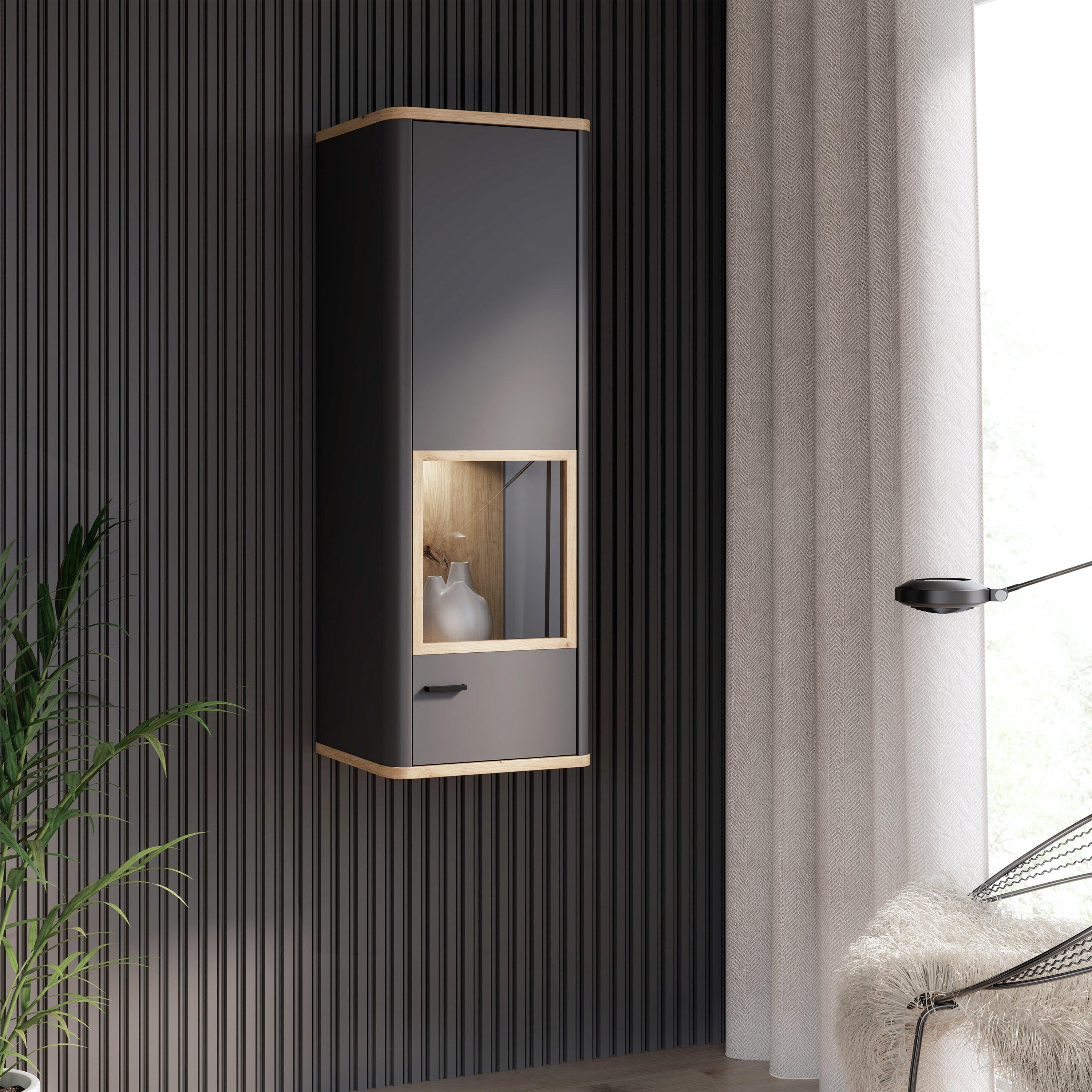 Klara Display Cabinet with 1 Glass Door in Grey and Oak inc LED Lighting - image 6