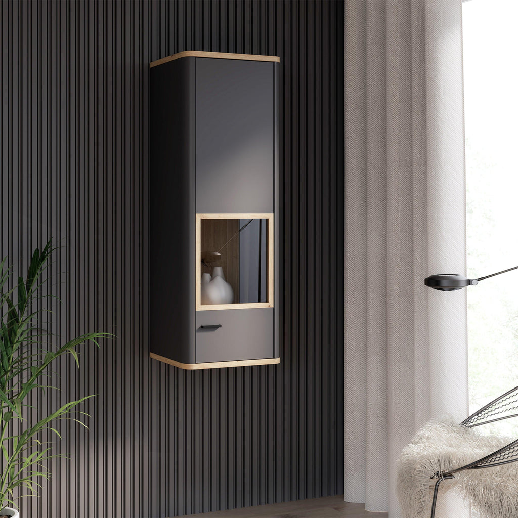 Klara Display Cabinet with 1 Glass Door in Grey and Oak - image 6