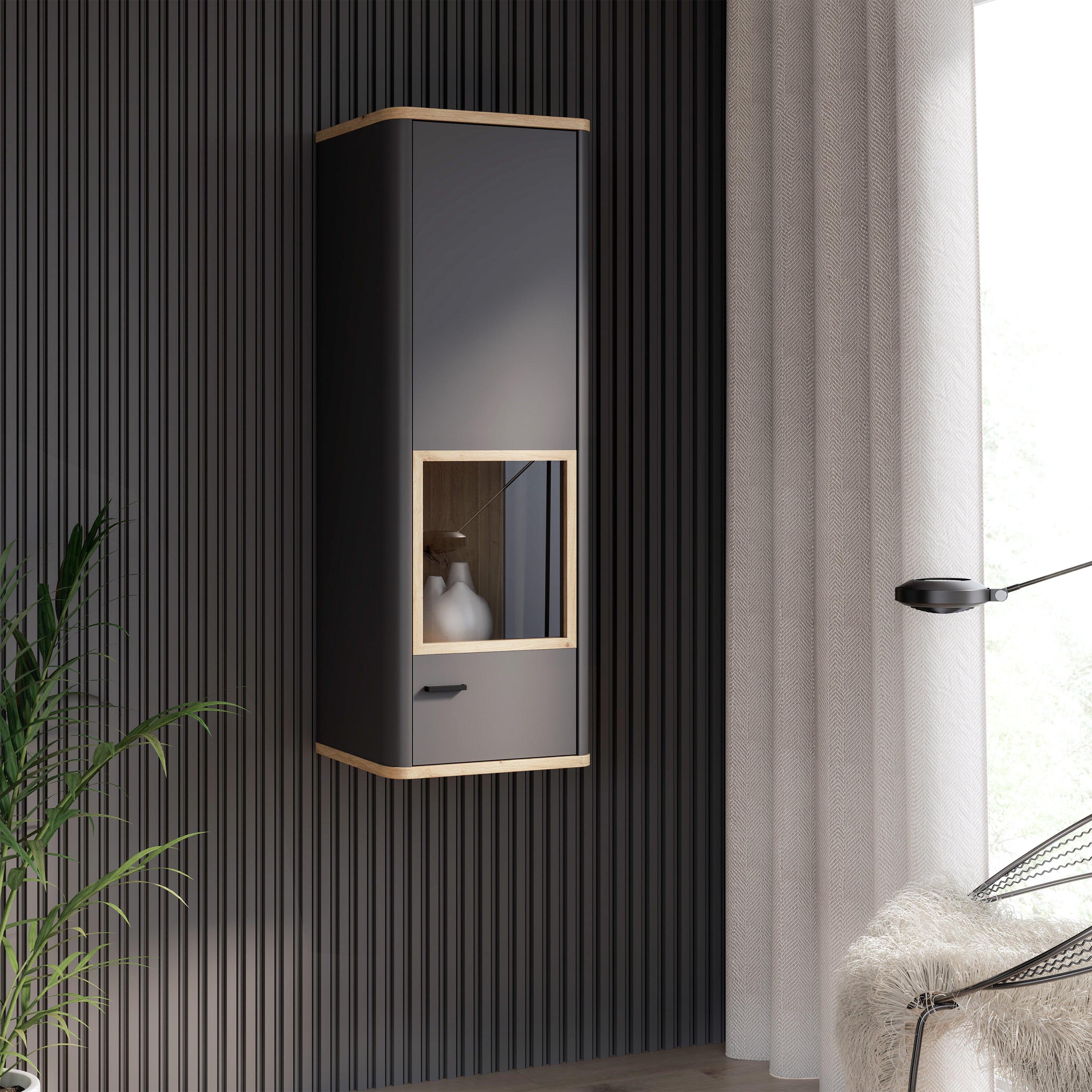 Klara Display Cabinet with 1 Glass Door in Grey and Oak - image 6