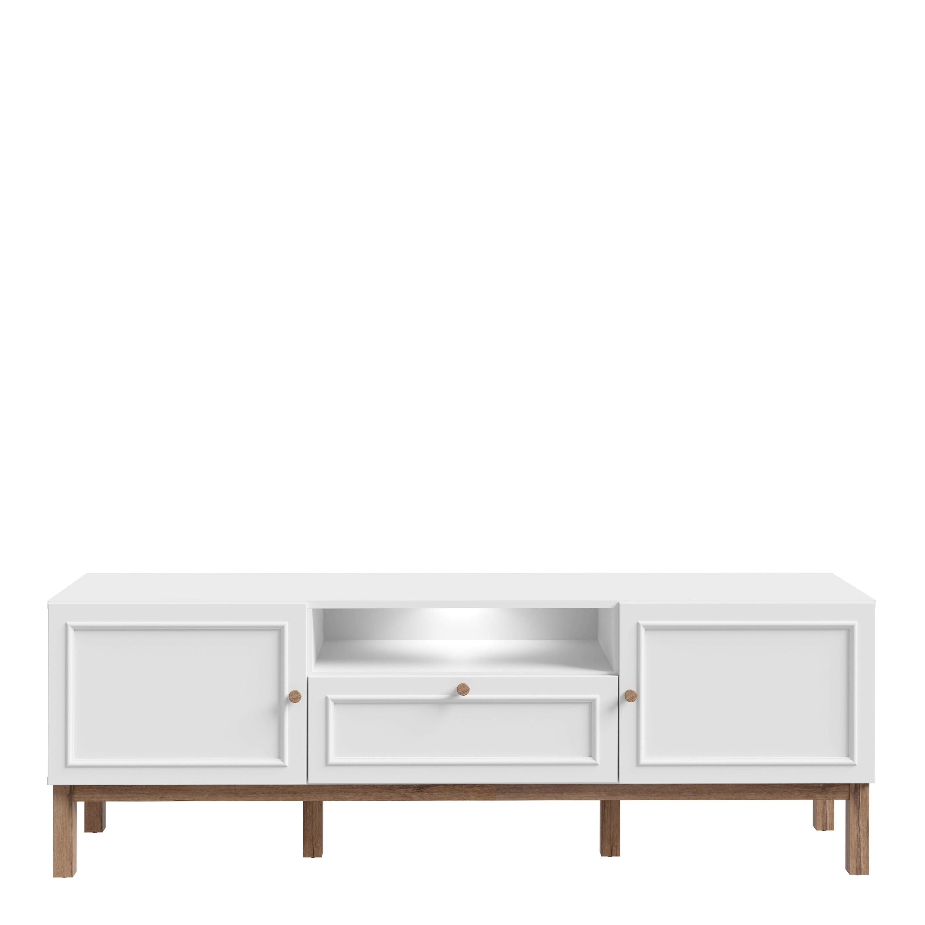 Wensley 2 Door 1 Drawer TV Unit in Light Grey and Oak inc LED Lighting - image 2
