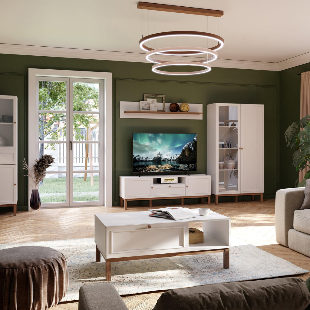 Wensley 2 Door 1 Drawer TV Unit in Light Grey and Oak inc LED Lighting - image 5