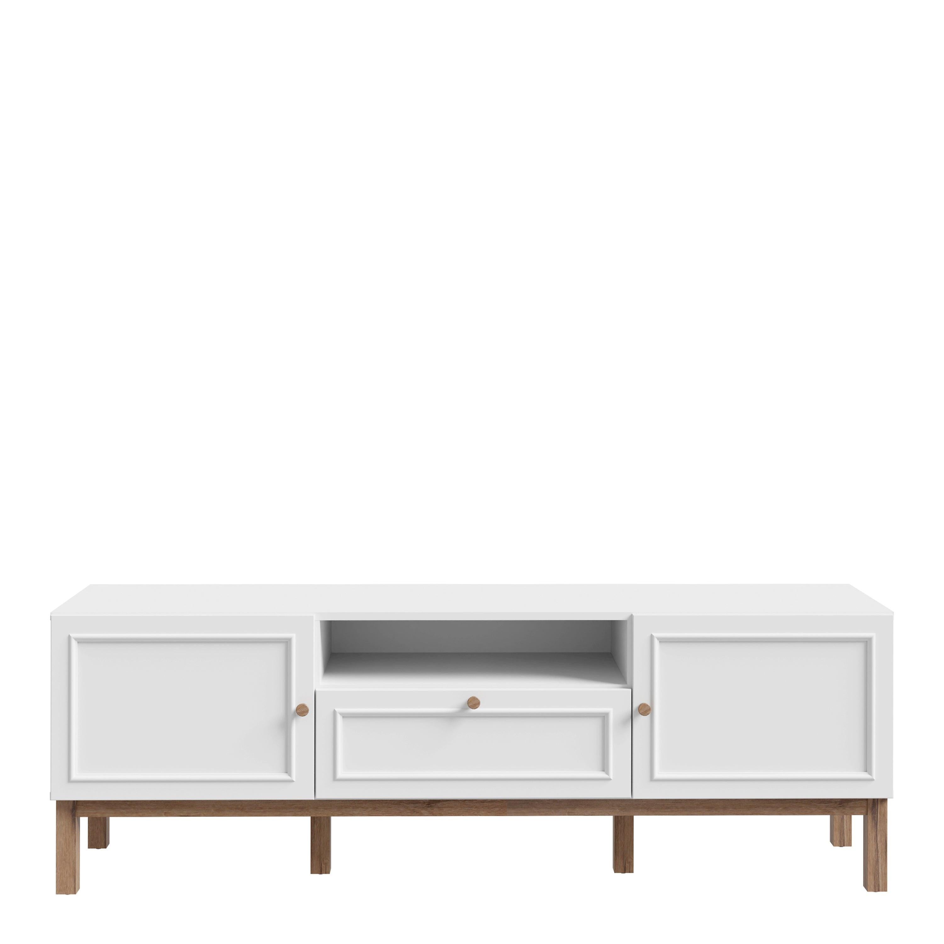 Wensley 2 Door 1 Drawer TV Unit in Light Grey and Oak - image 2