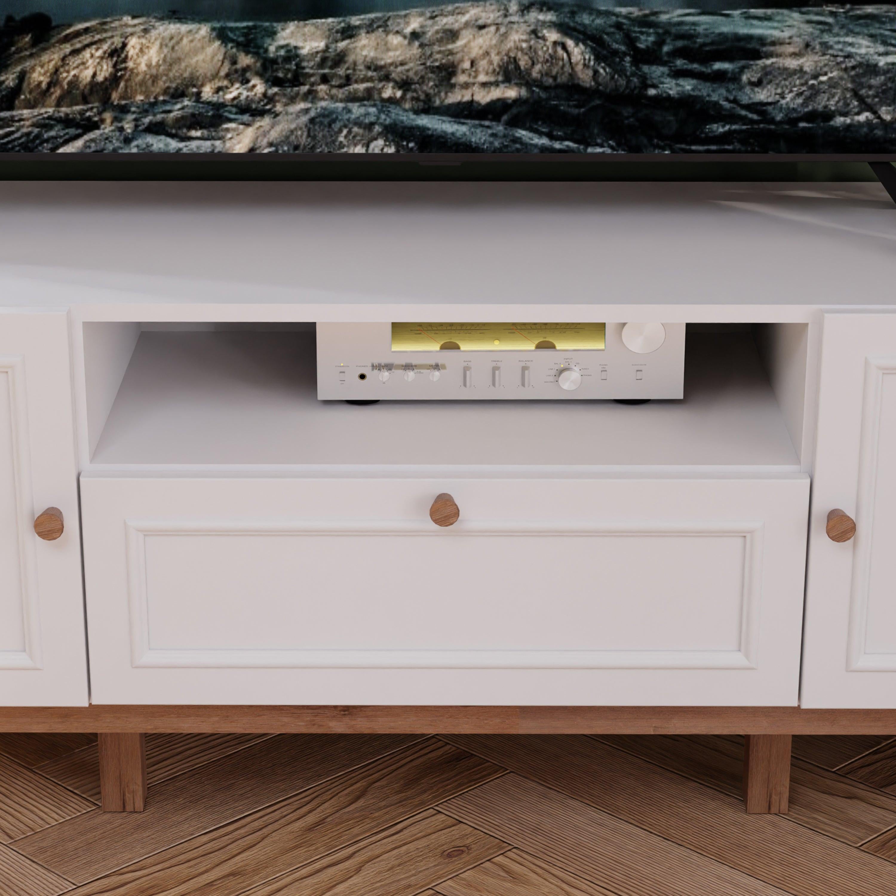 Wensley 2 Door 1 Drawer TV Unit in Light Grey and Oak - image 6