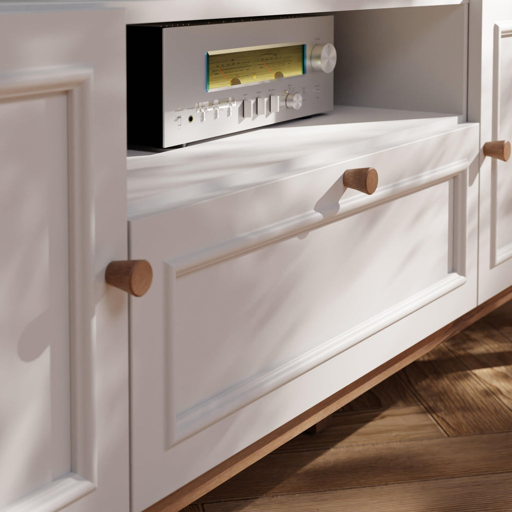 Wensley 2 Door 1 Drawer TV Unit in Light Grey and Oak - image 7
