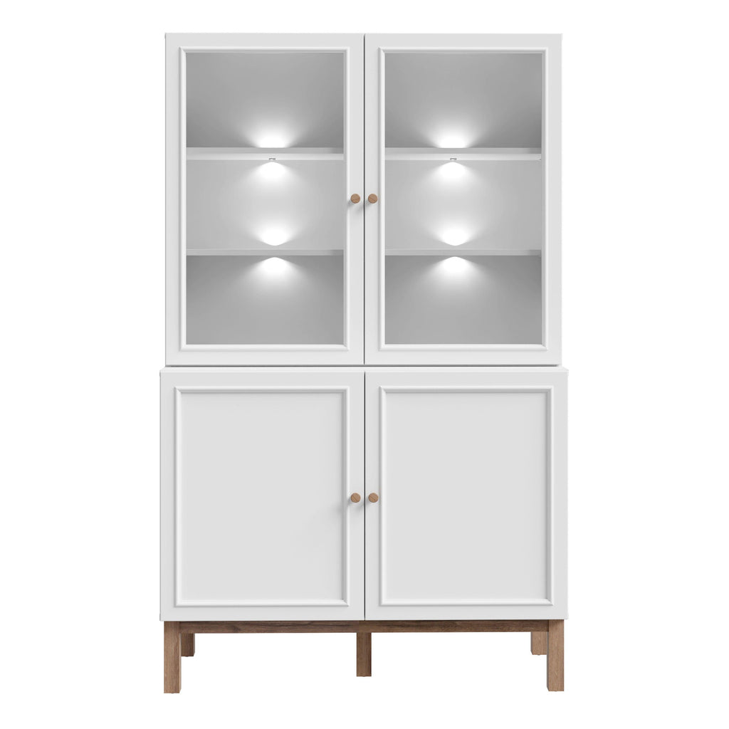 Wensley Display Cabinet with 2 Doors and 2 Glass Doors in Light Grey and Oak inc LED Lighting - image 2
