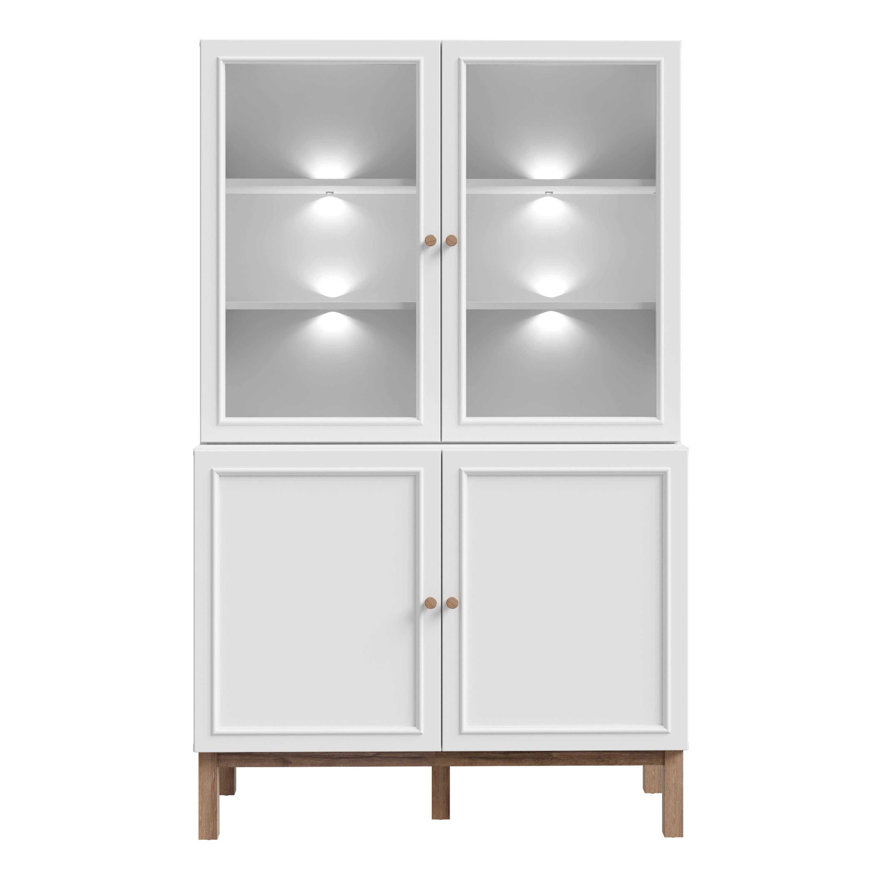 Wensley Display Cabinet with 2 Doors and 2 Glass Doors in Light Grey and Oak inc LED Lighting - image 2