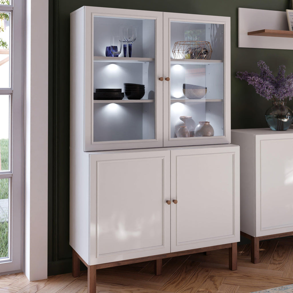 Wensley Display Cabinet with 2 Doors and 2 Glass Doors in Light Grey and Oak inc LED Lighting - image 7