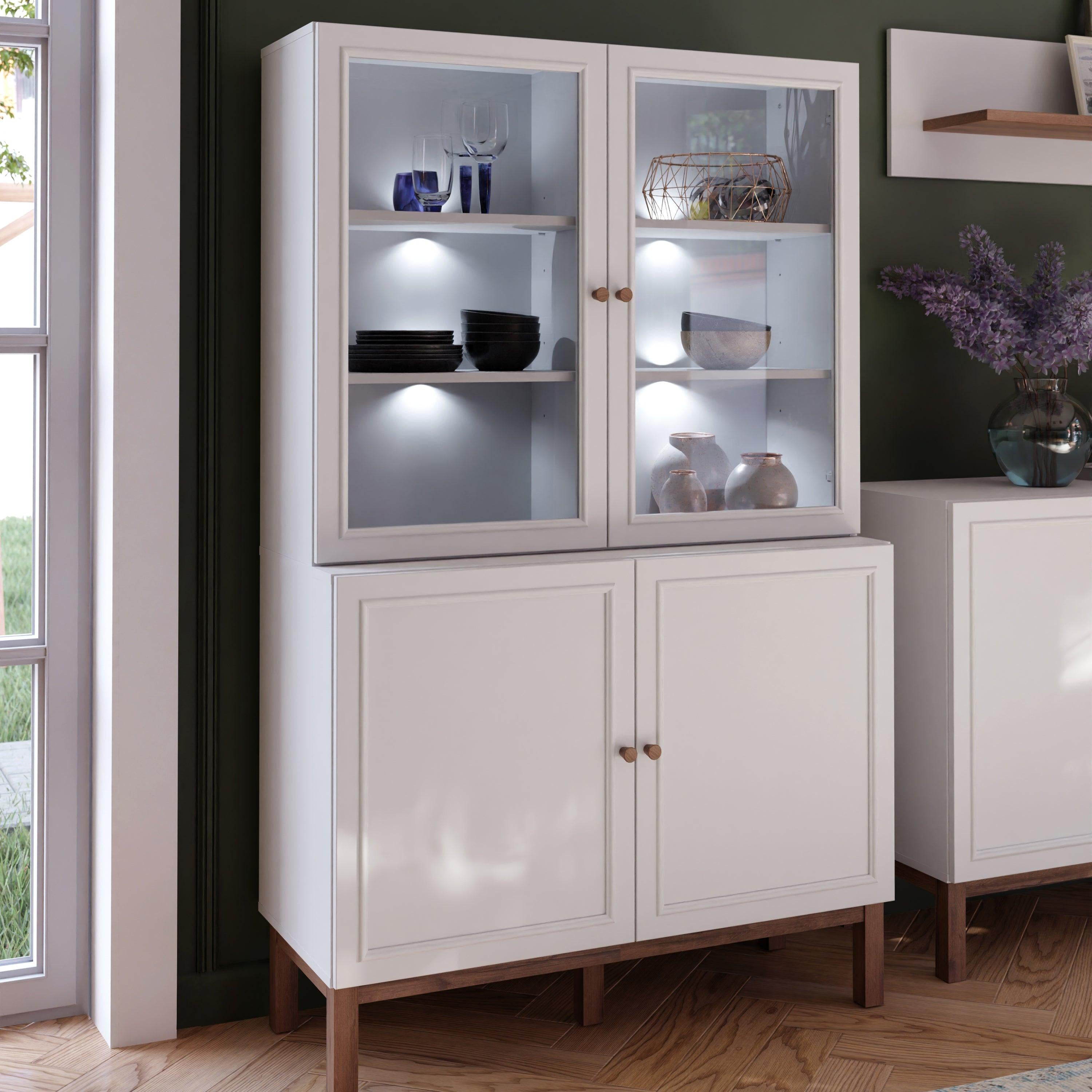 Wensley Display Cabinet with 2 Doors and 2 Glass Doors in Light Grey and Oak inc LED Lighting - image 7