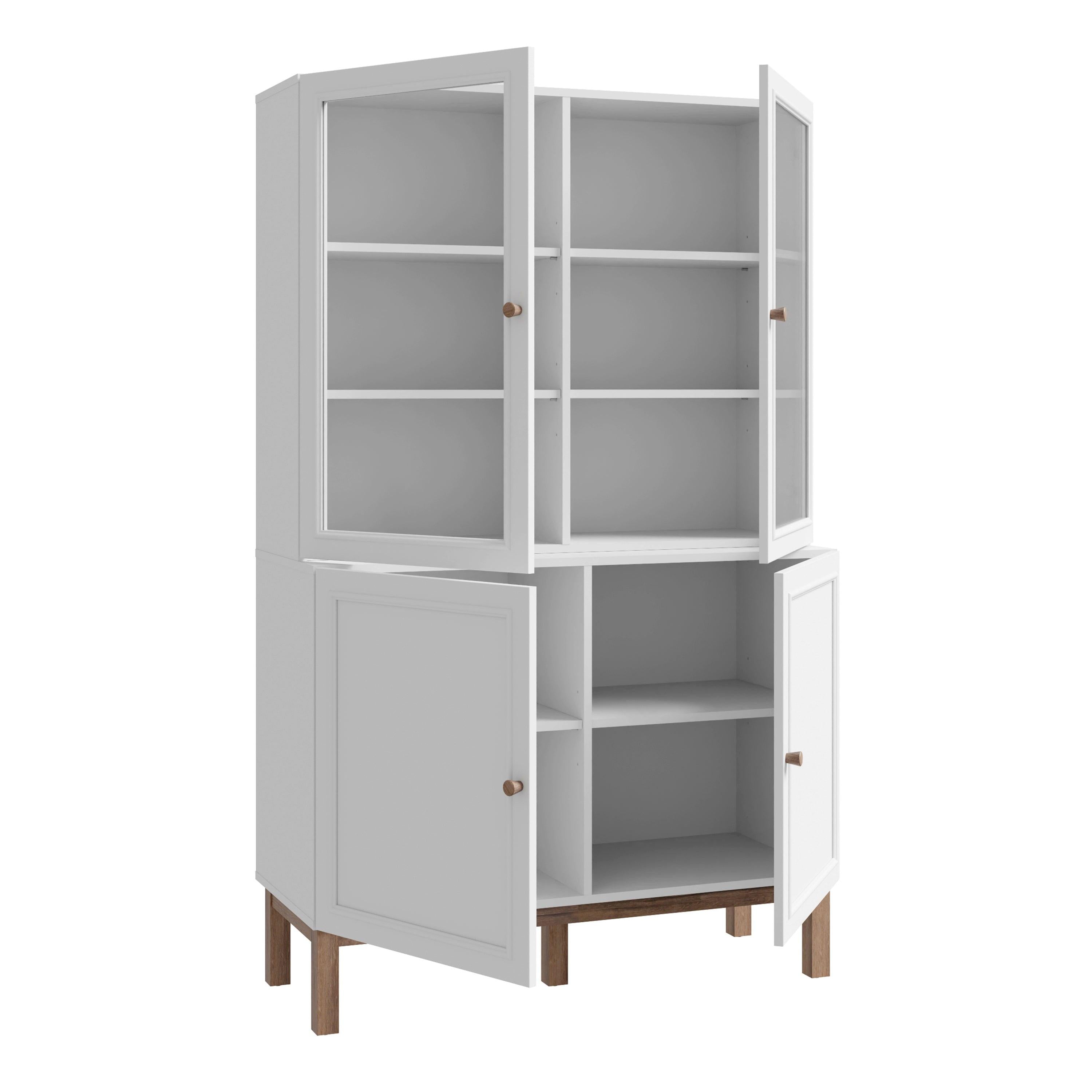 Wensley Display Cabinet with 2 Doors and 2 Glass Doors in Light Grey and Oak - image 3