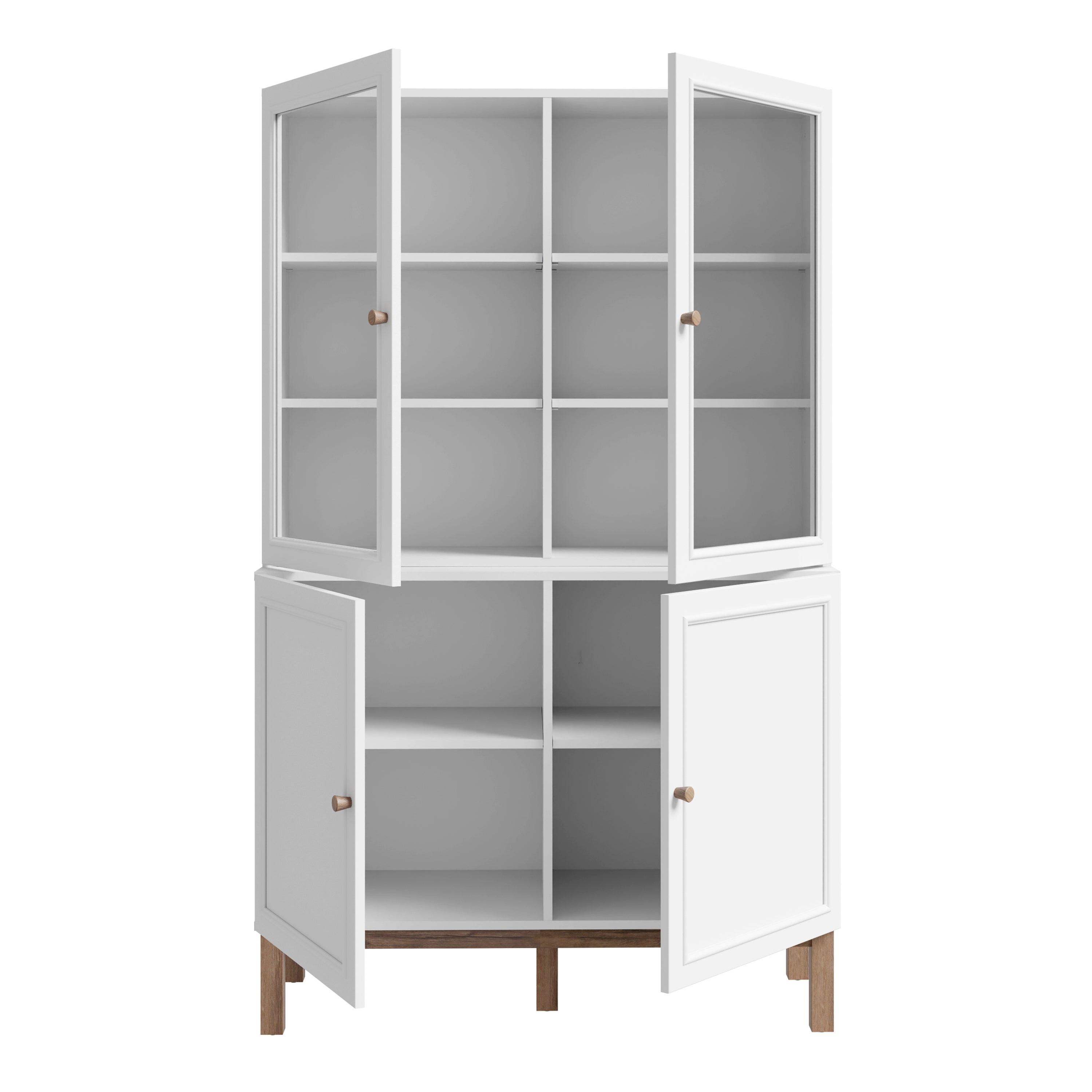 Wensley Display Cabinet with 2 Doors and 2 Glass Doors in Light Grey and Oak - image 4