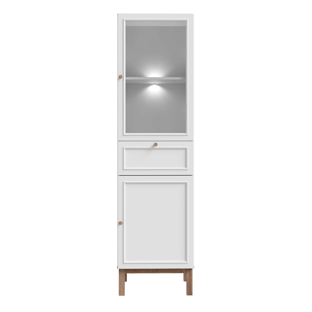 Wensley Display Cabinet with 1 Door 1 Drawer and 1 Glass Door in Light Grey and Oak inc LED Lighting - image 2