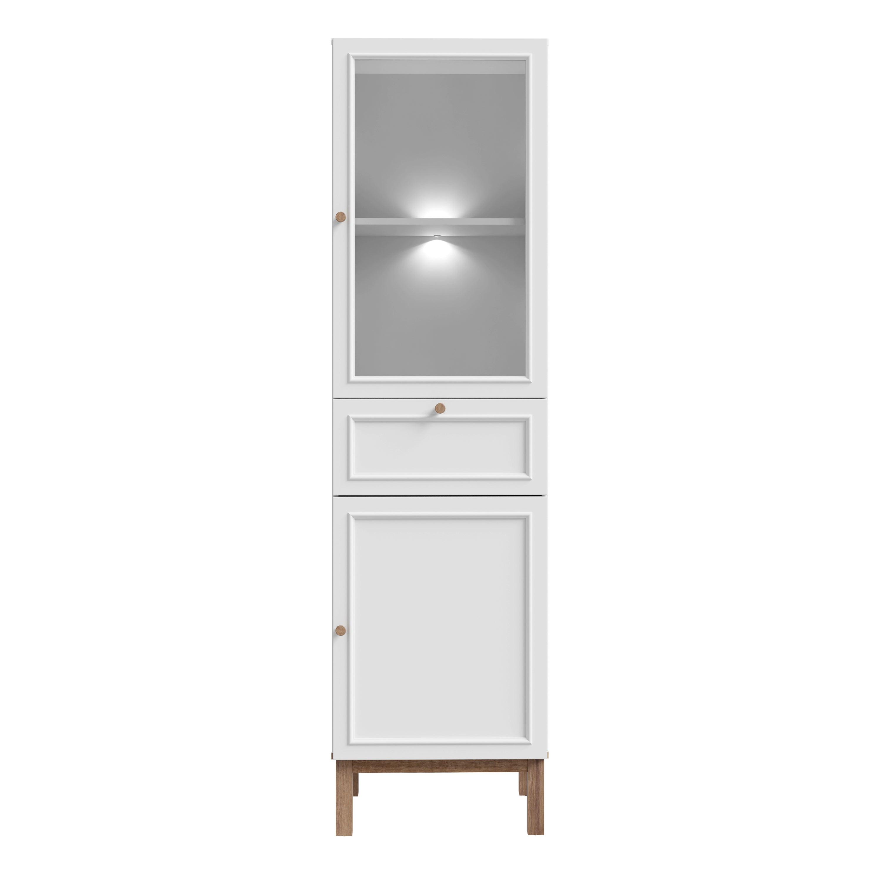 Wensley Display Cabinet with 1 Door 1 Drawer and 1 Glass Door in Light Grey and Oak inc LED Lighting - image 2