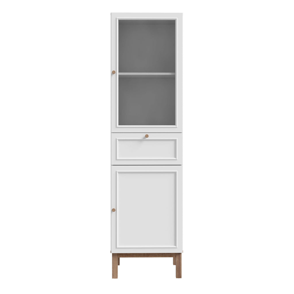 Wensley Display Cabinet with 1 Door 1 Drawer and 1 Glass Door in Light Grey and Oak - image 2