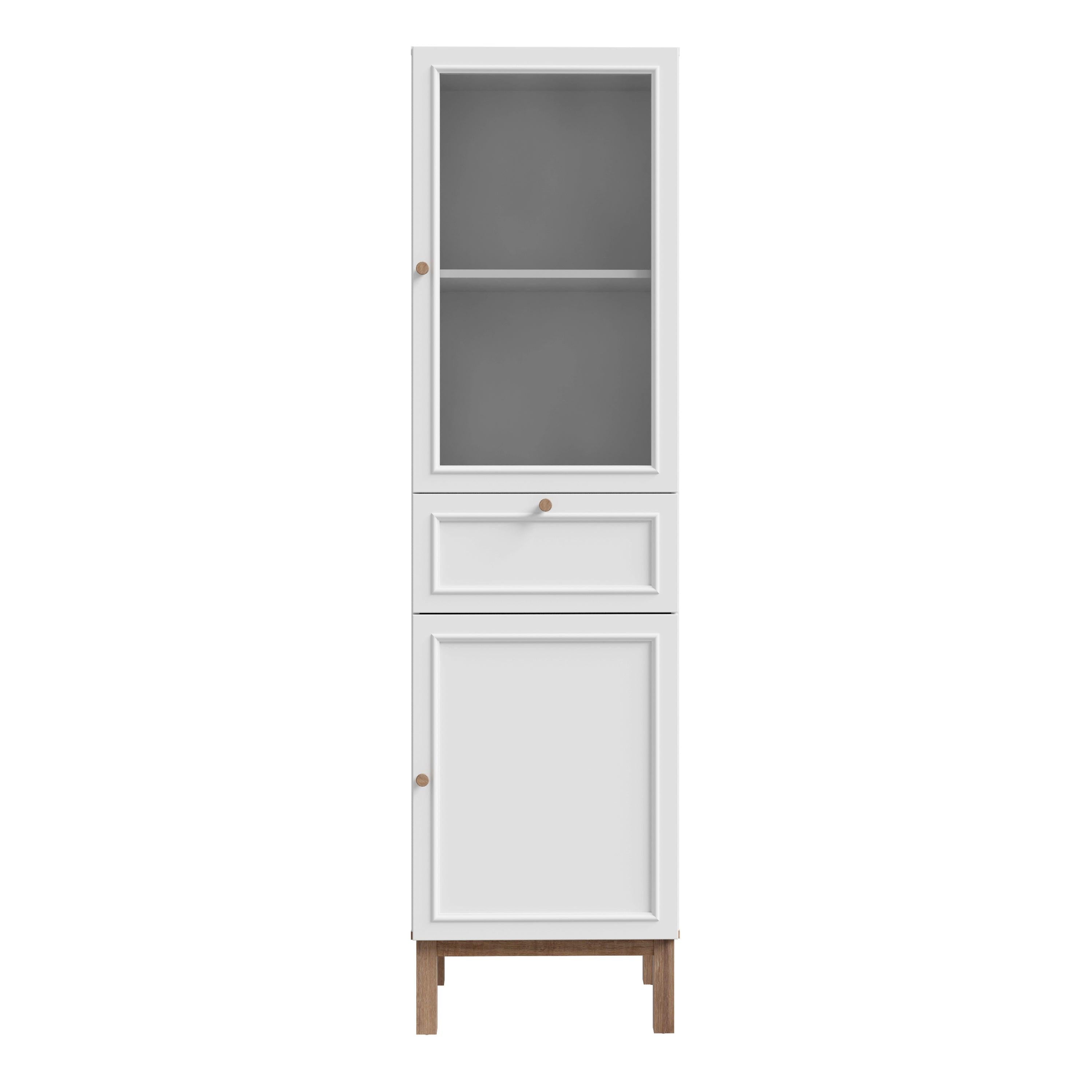 Wensley Display Cabinet with 1 Door 1 Drawer and 1 Glass Door in Light Grey and Oak - image 2