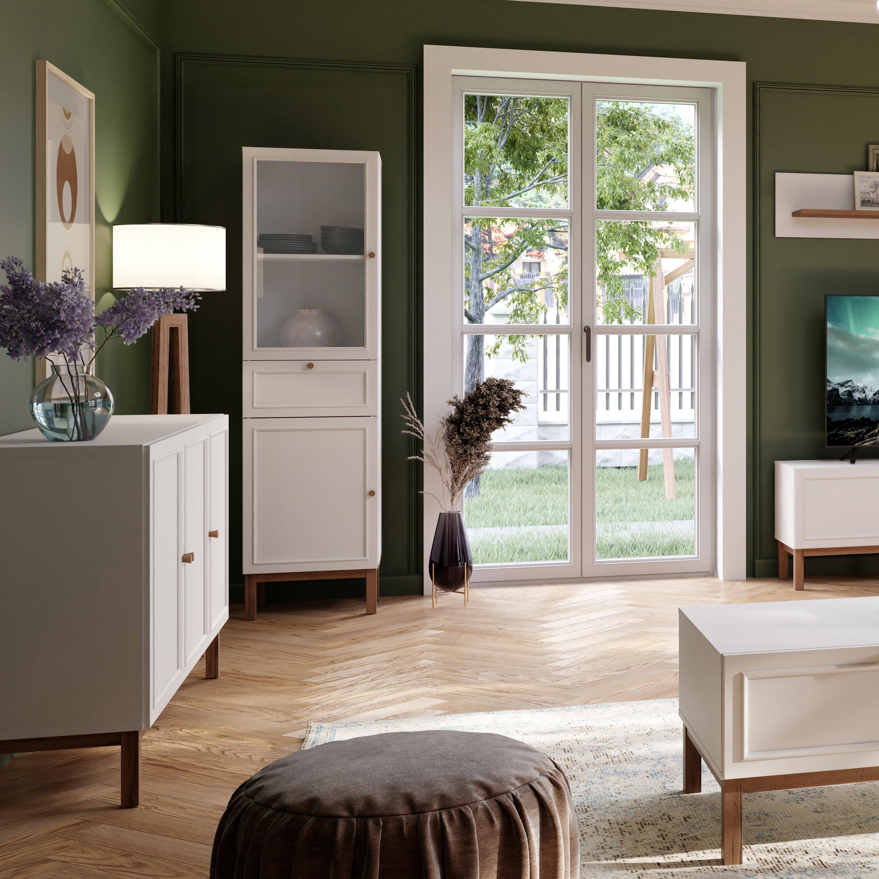 Wensley Display Cabinet with 1 Door 1 Drawer and 1 Glass Door in Light Grey and Oak - image 5