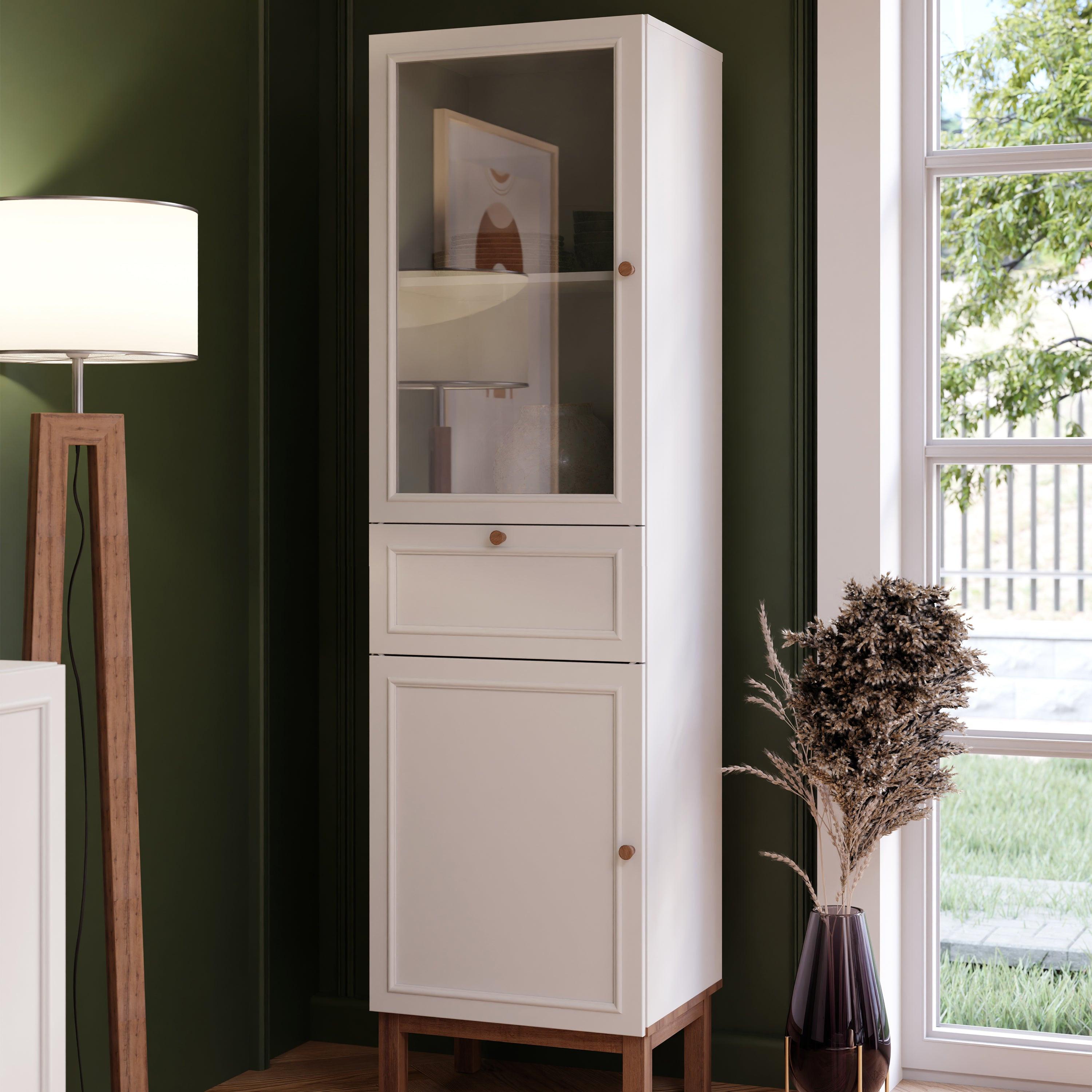 Wensley Display Cabinet with 1 Door 1 Drawer and 1 Glass Door in Light Grey and Oak - image 6