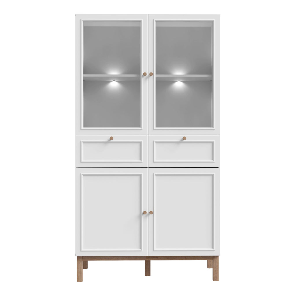 Wensley Display Cabinet with 2 Doors 2 Drawers and 2 Glass Doors in Light Grey and Oak inc LED Lighting - image 2