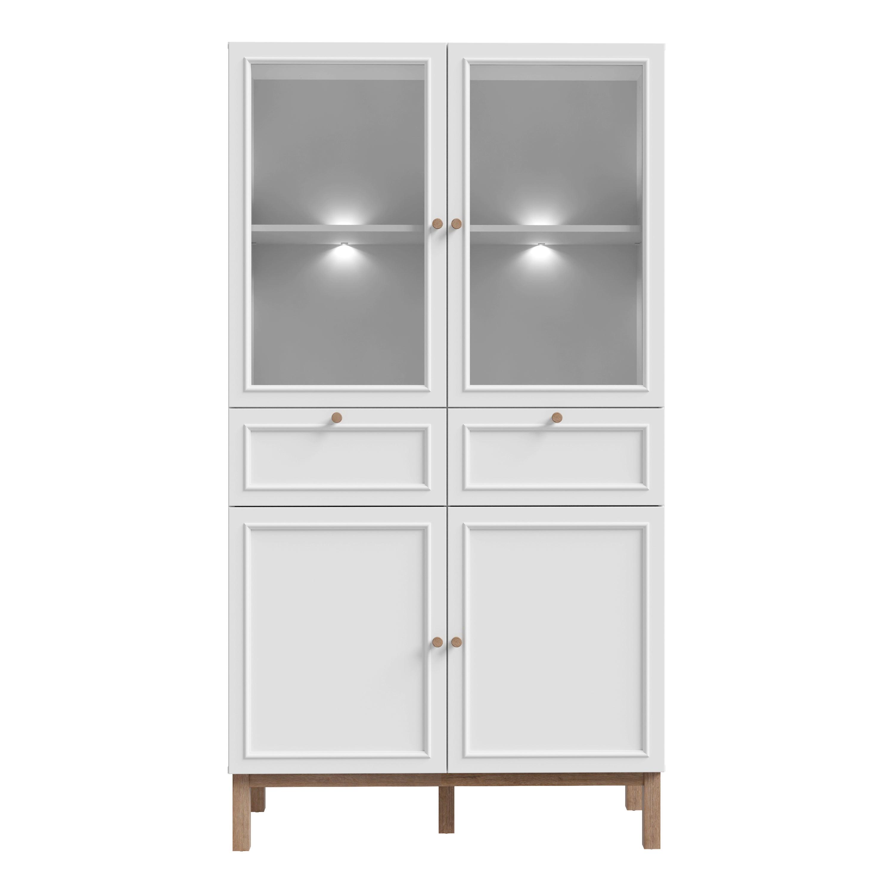 Wensley Display Cabinet with 2 Doors 2 Drawers and 2 Glass Doors in Light Grey and Oak inc LED Lighting - image 2
