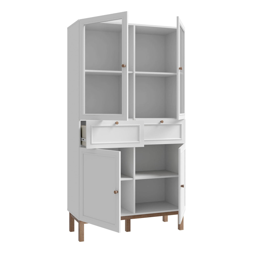 Wensley Display Cabinet with 2 Doors 2 Drawers and 2 Glass Doors in Light Grey and Oak inc LED Lighting - image 3