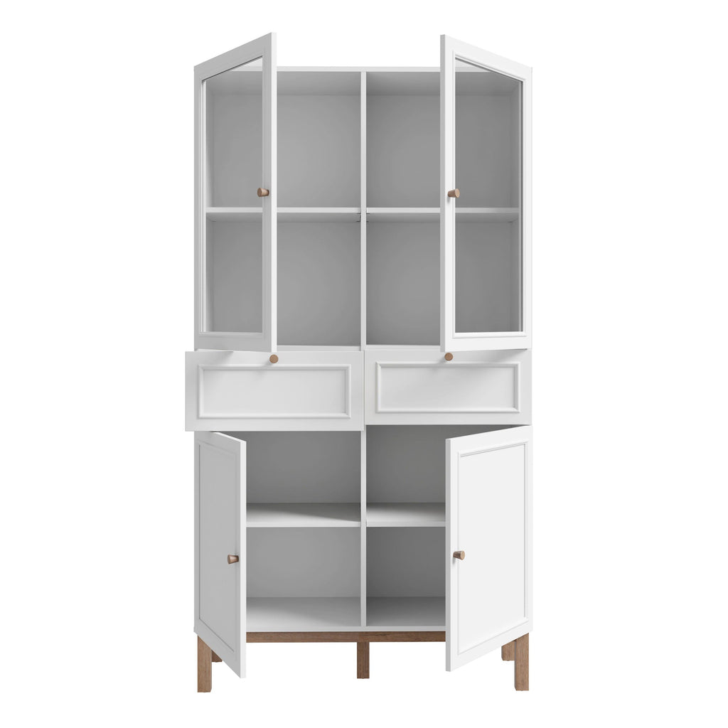 Wensley Display Cabinet with 2 Doors 2 Drawers and 2 Glass Doors in Light Grey and Oak inc LED Lighting - image 4