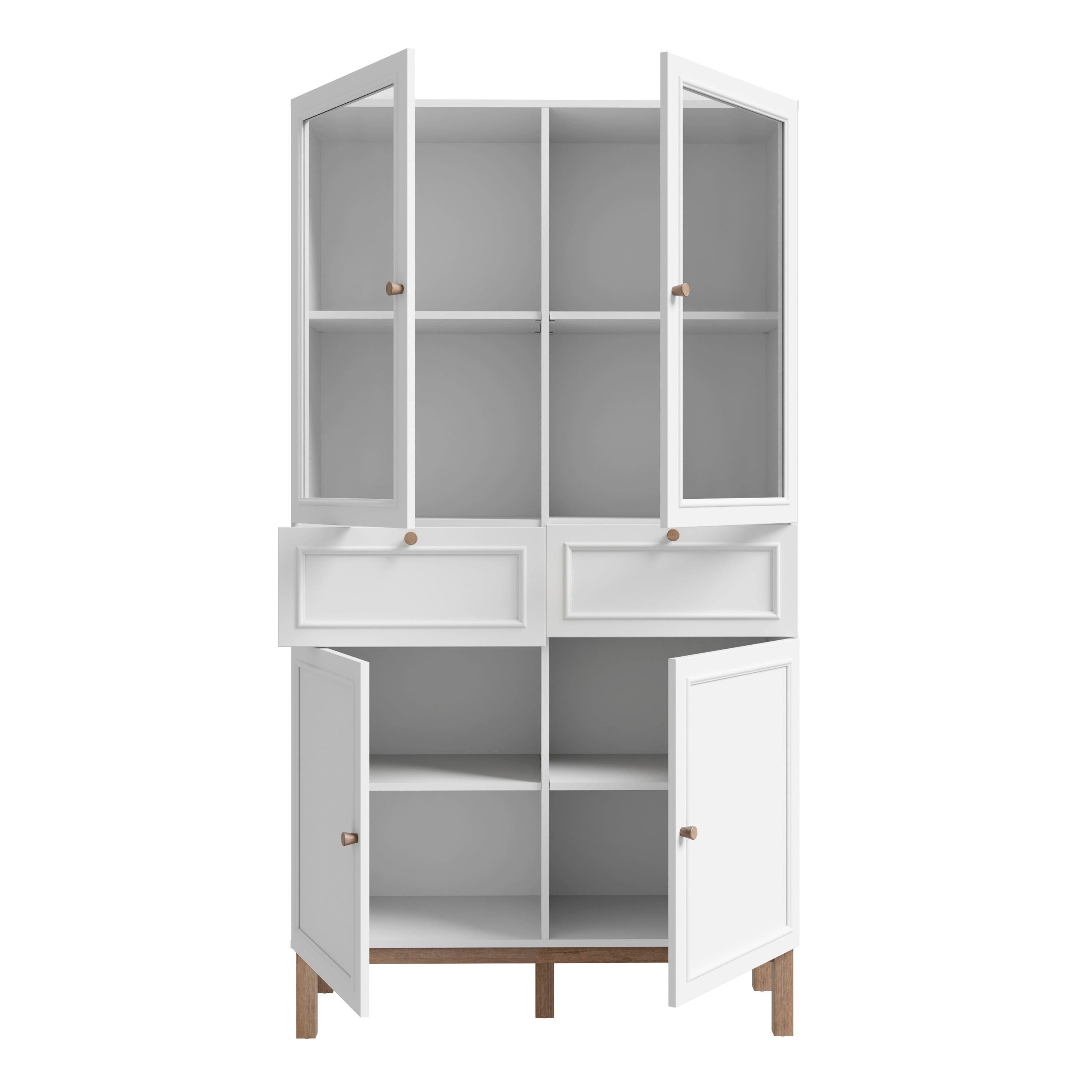 Wensley Display Cabinet with 2 Doors 2 Drawers and 2 Glass Doors in Light Grey and Oak inc LED Lighting - image 4