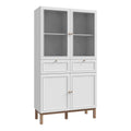 Wensley Display Cabinet with 2 Doors 2 Drawers and 2 Glass Doors in Light Grey and Oak