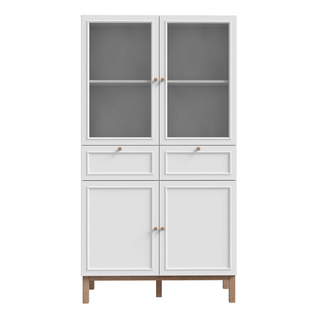 Wensley Display Cabinet with 2 Doors 2 Drawers and 2 Glass Doors in Light Grey and Oak - image 2