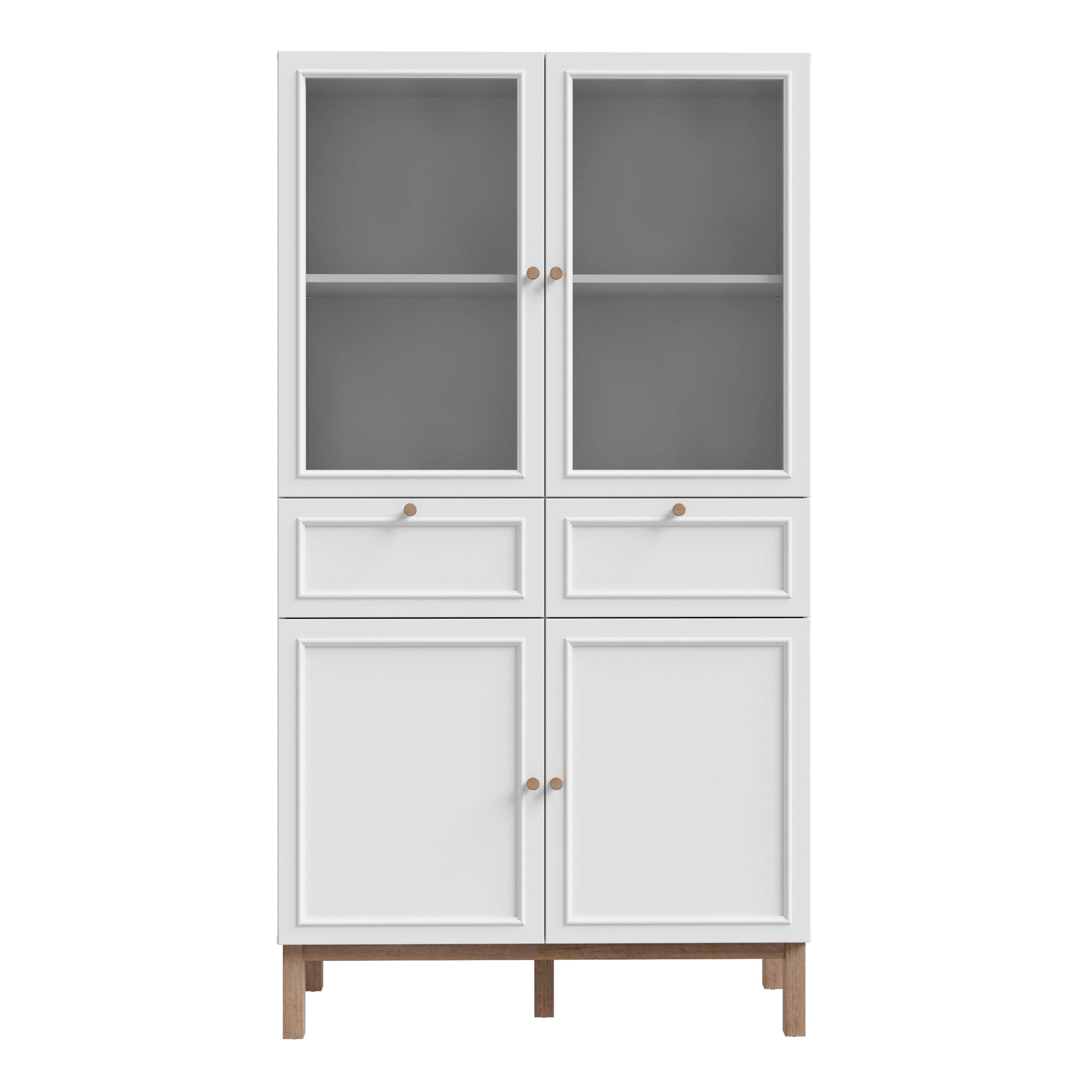 Wensley Display Cabinet with 2 Doors 2 Drawers and 2 Glass Doors in Light Grey and Oak - image 2