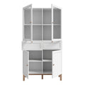 Wensley Display Cabinet with 2 Doors 2 Drawers and 2 Glass Doors in Light Grey and Oak - image 4