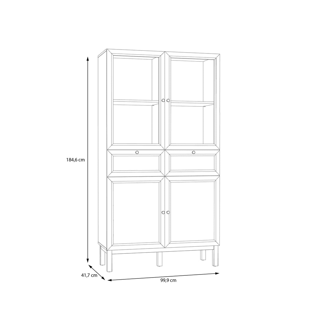 Wensley Display Cabinet with 2 Doors 2 Drawers and 2 Glass Doors in Light Grey and Oak - image 6
