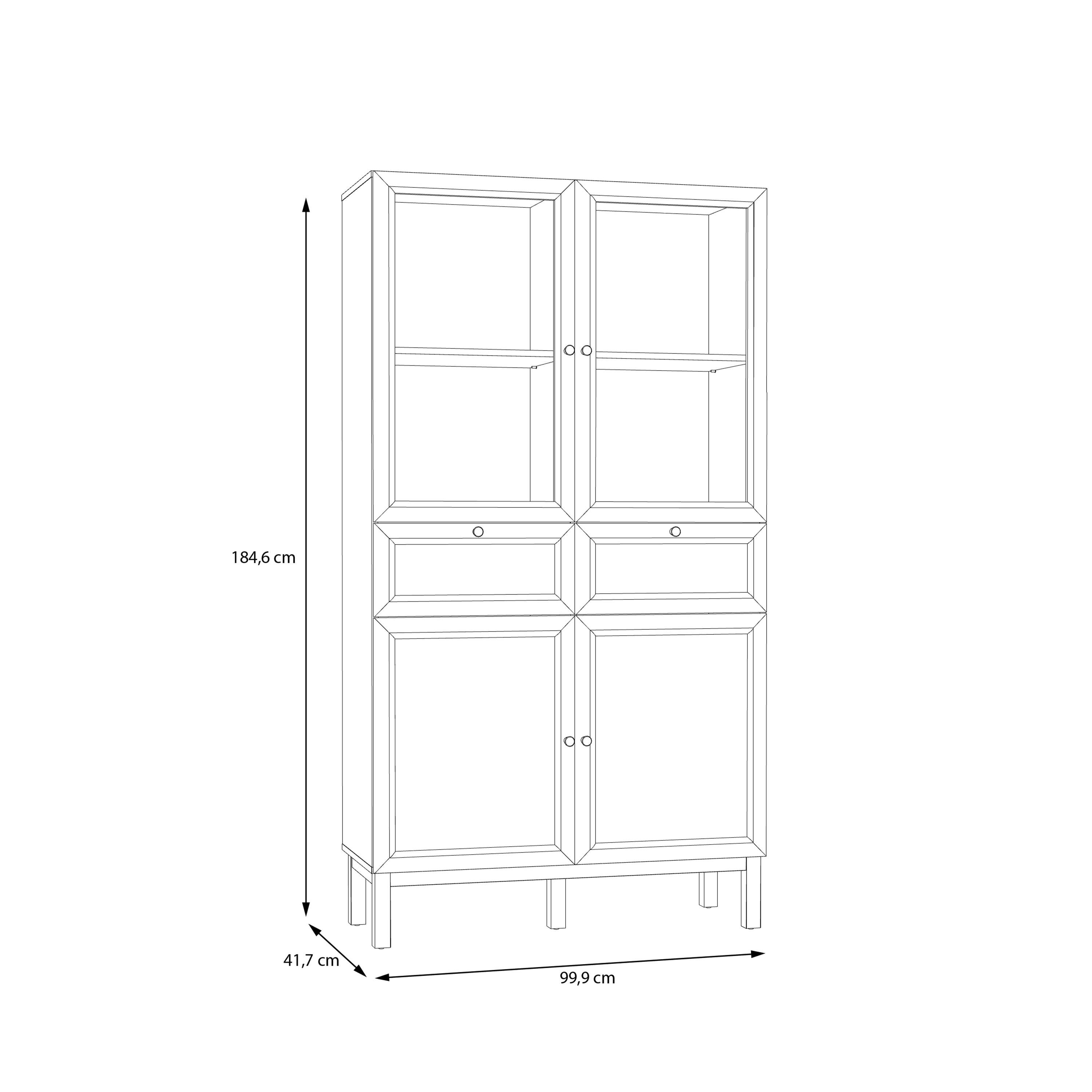 Wensley Display Cabinet with 2 Doors 2 Drawers and 2 Glass Doors in Light Grey and Oak - image 6