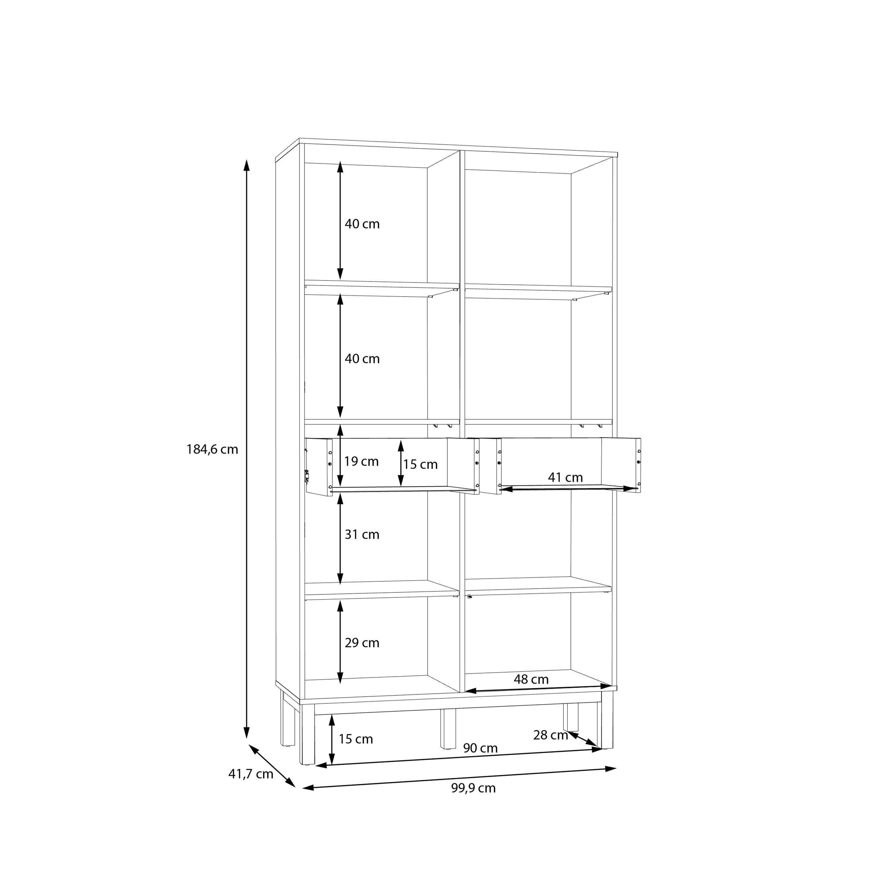 Wensley Display Cabinet with 2 Doors 2 Drawers and 2 Glass Doors in Light Grey and Oak - image 7