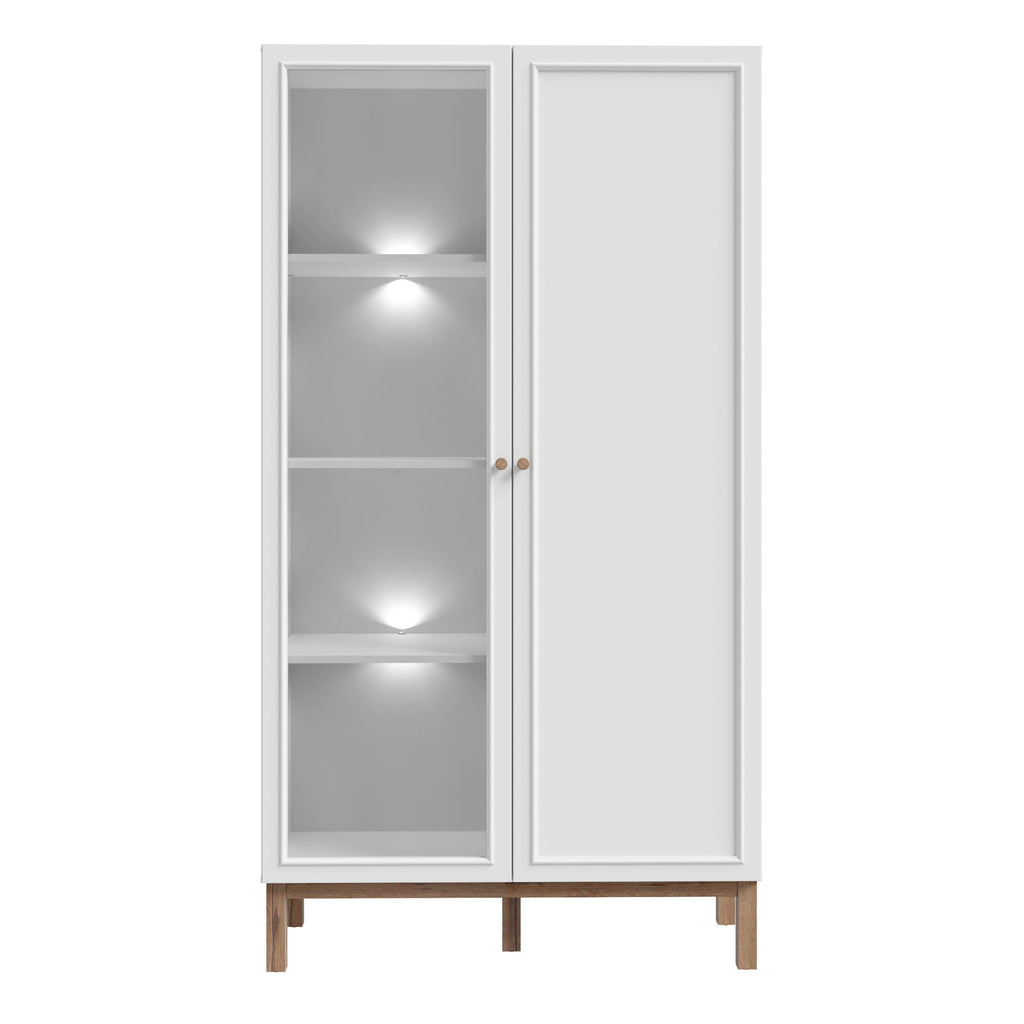 Wensley Display Cabinet with 1 Door and 1 Glass Door in Light Grey and Oak inc LED Lighting - image 2
