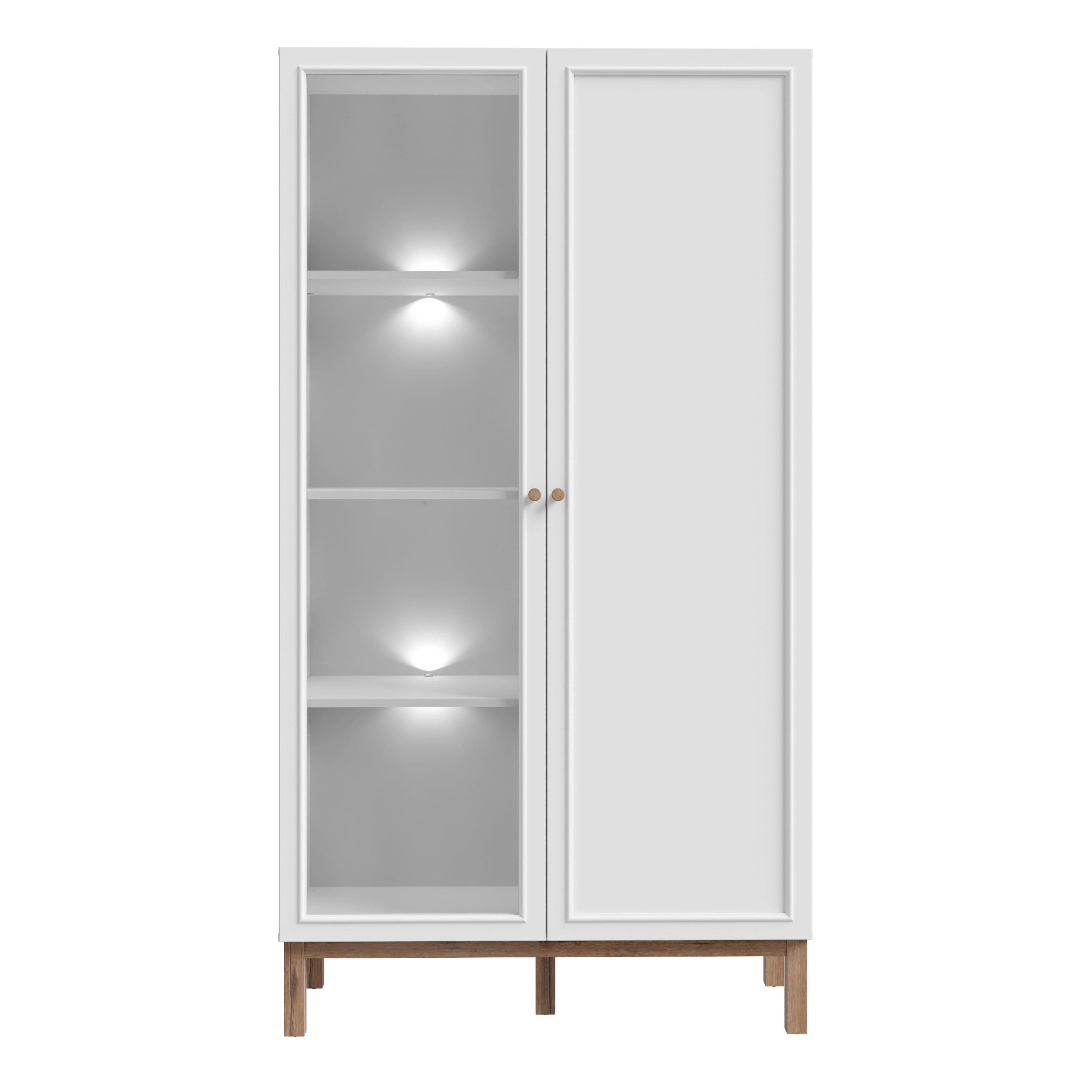 Wensley Display Cabinet with 1 Door and 1 Glass Door in Light Grey and Oak inc LED Lighting - image 2