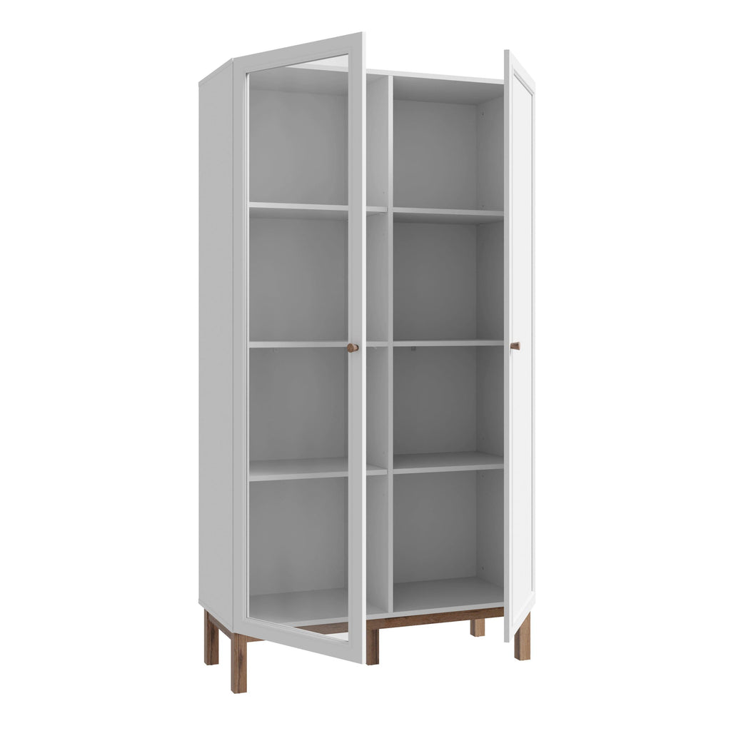 Wensley Display Cabinet with 1 Door and 1 Glass Door in Light Grey and Oak inc LED Lighting - image 3
