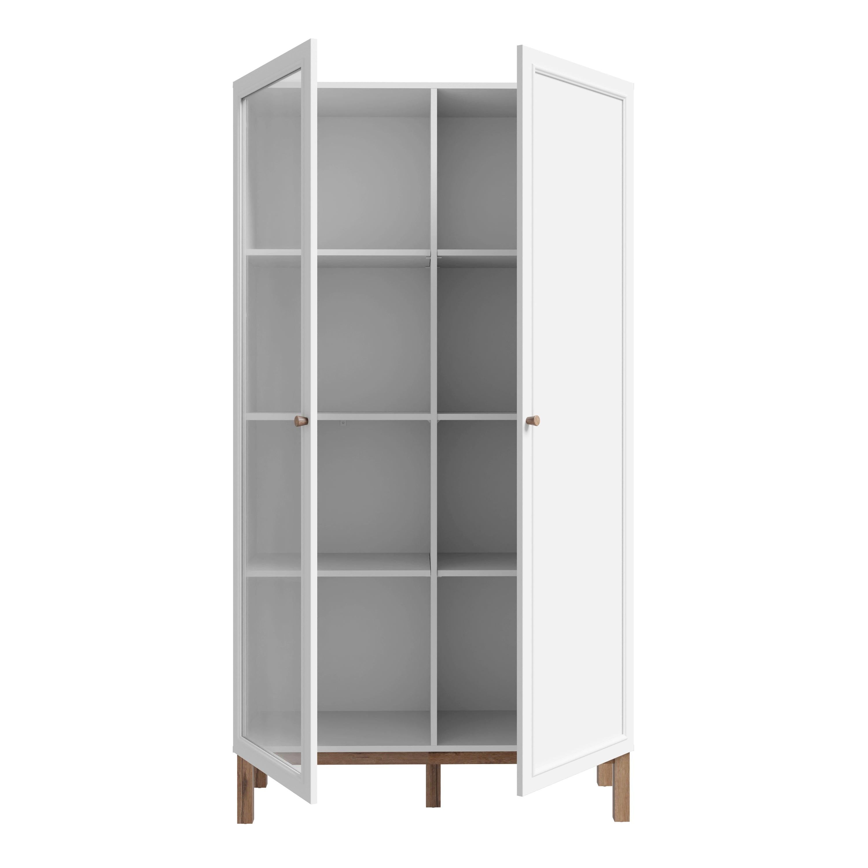 Wensley Display Cabinet with 1 Door and 1 Glass Door in Light Grey and Oak inc LED Lighting - image 4