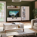 Wensley Display Cabinet with 1 Door and 1 Glass Door in Light Grey and Oak inc LED Lighting - image 5