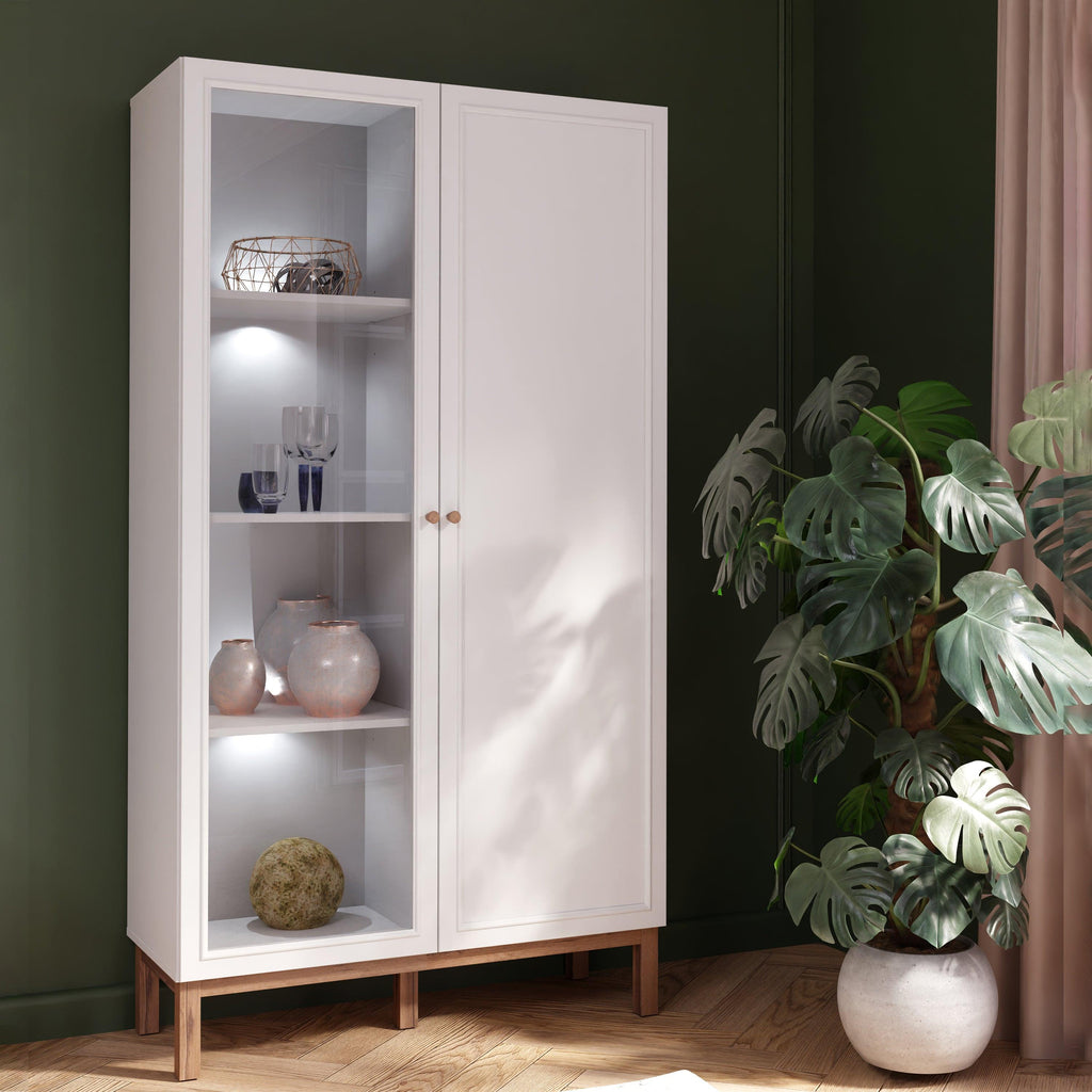 Wensley Display Cabinet with 1 Door and 1 Glass Door in Light Grey and Oak inc LED Lighting - image 7