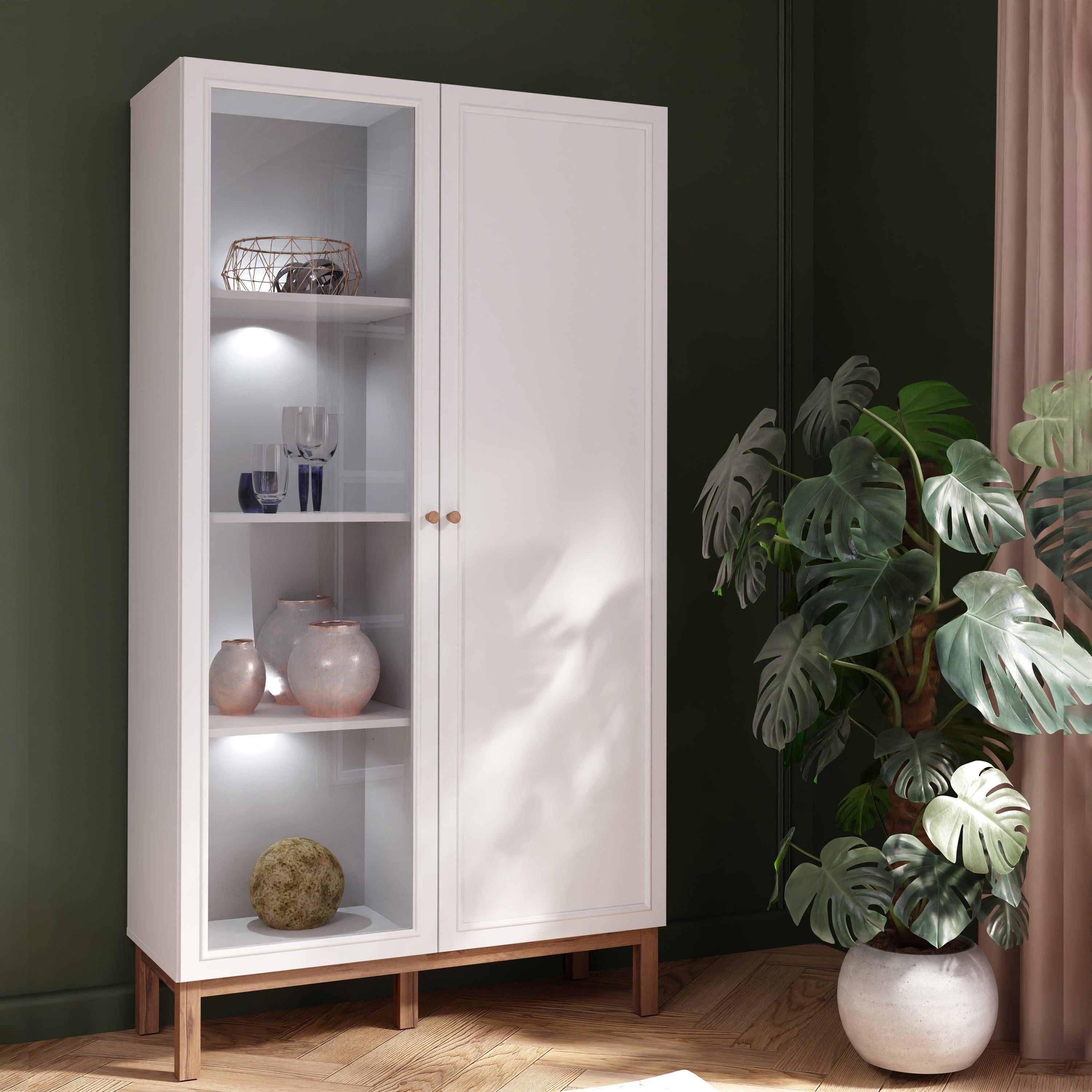 Wensley Display Cabinet with 1 Door and 1 Glass Door in Light Grey and Oak inc LED Lighting - image 7