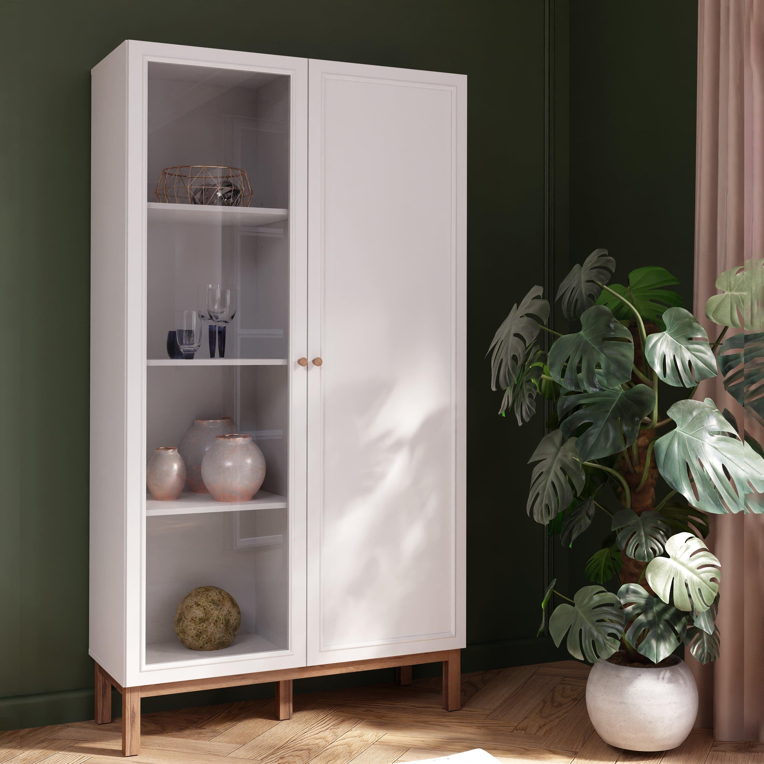 Wensley Display Cabinet with 1 Door and 1 Glass Door in Light Grey and Oak - image 6