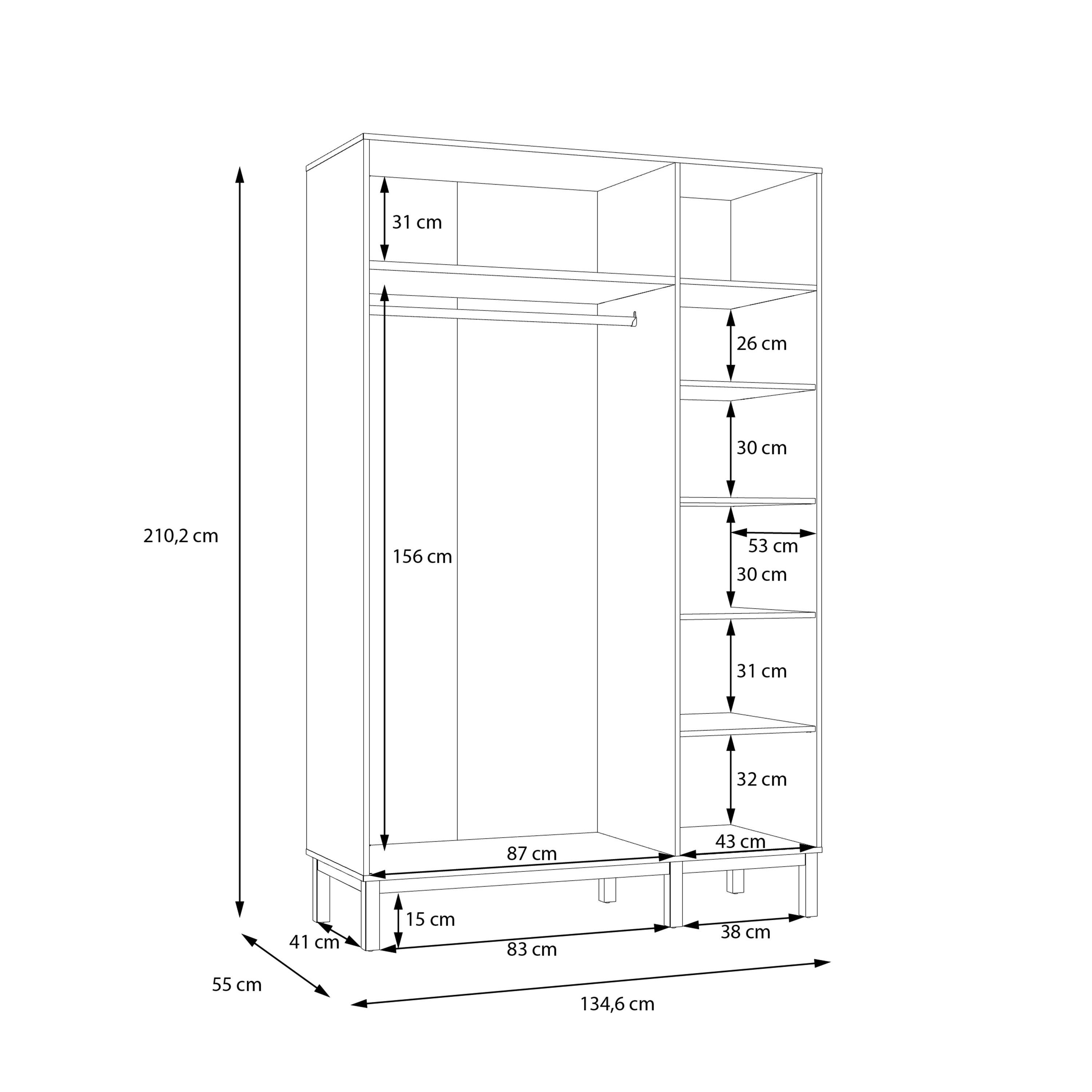 Wensley 3 Door Wardrobe in Light Grey and Oak - image 9
