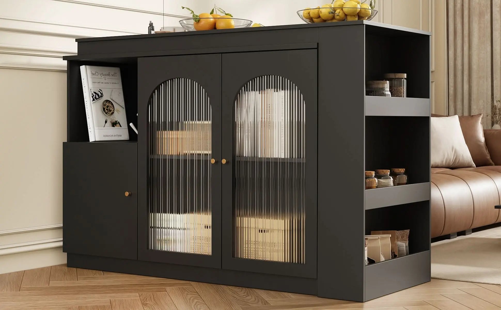 360 Rotating Bar Table Main Body, Modern And Simple Black Rotating Dining And Bar Cabinet, Multifunctional Storage Cabinet With Glass Door Haslam Living