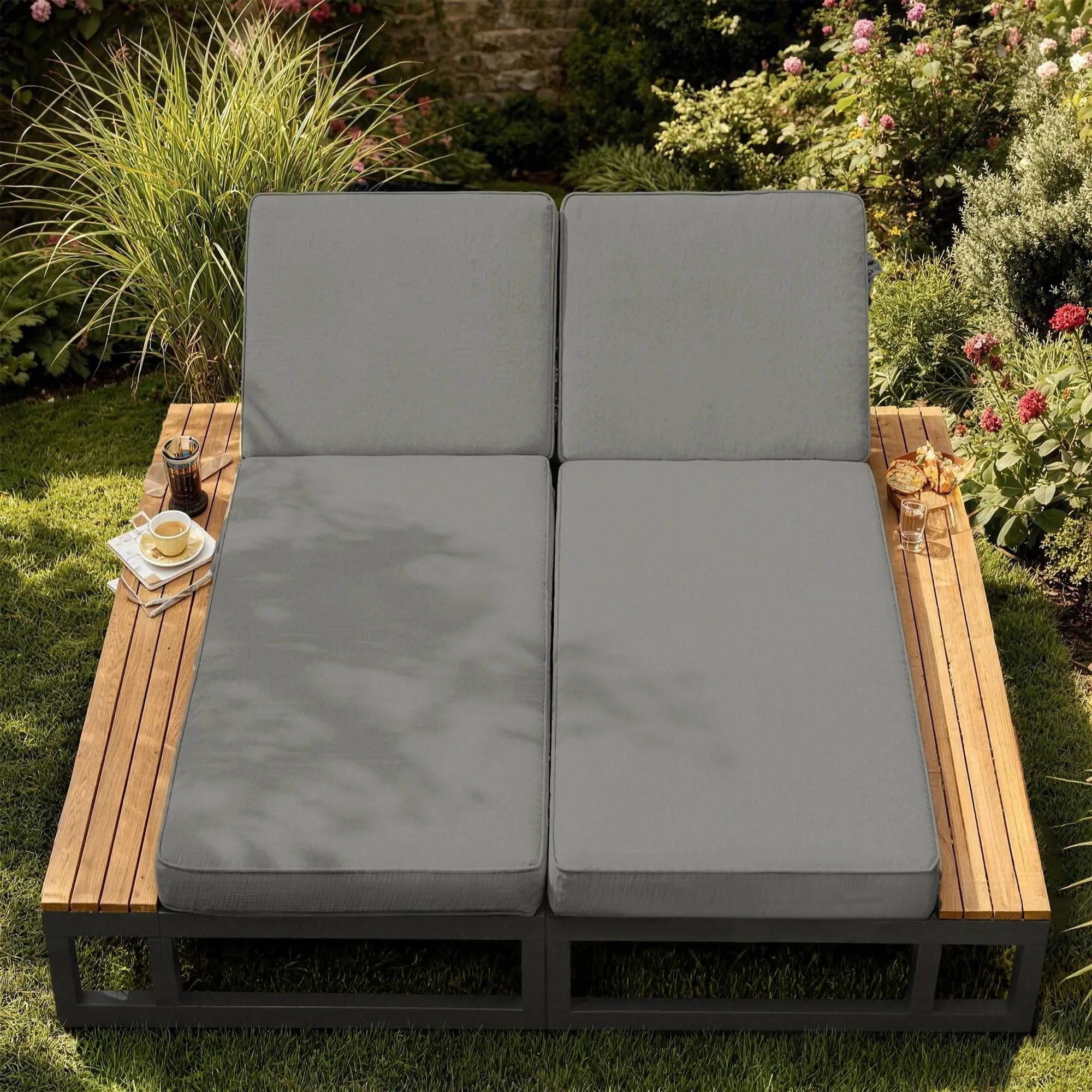 Outdoor Patio Daybed, Outdoor Lounger, Multifunctional Waterproof Sofa Bed, Sun Lounger For Patio, Adjustable Backrest Angle, Gray, Double Lounge Bed Haslam Living