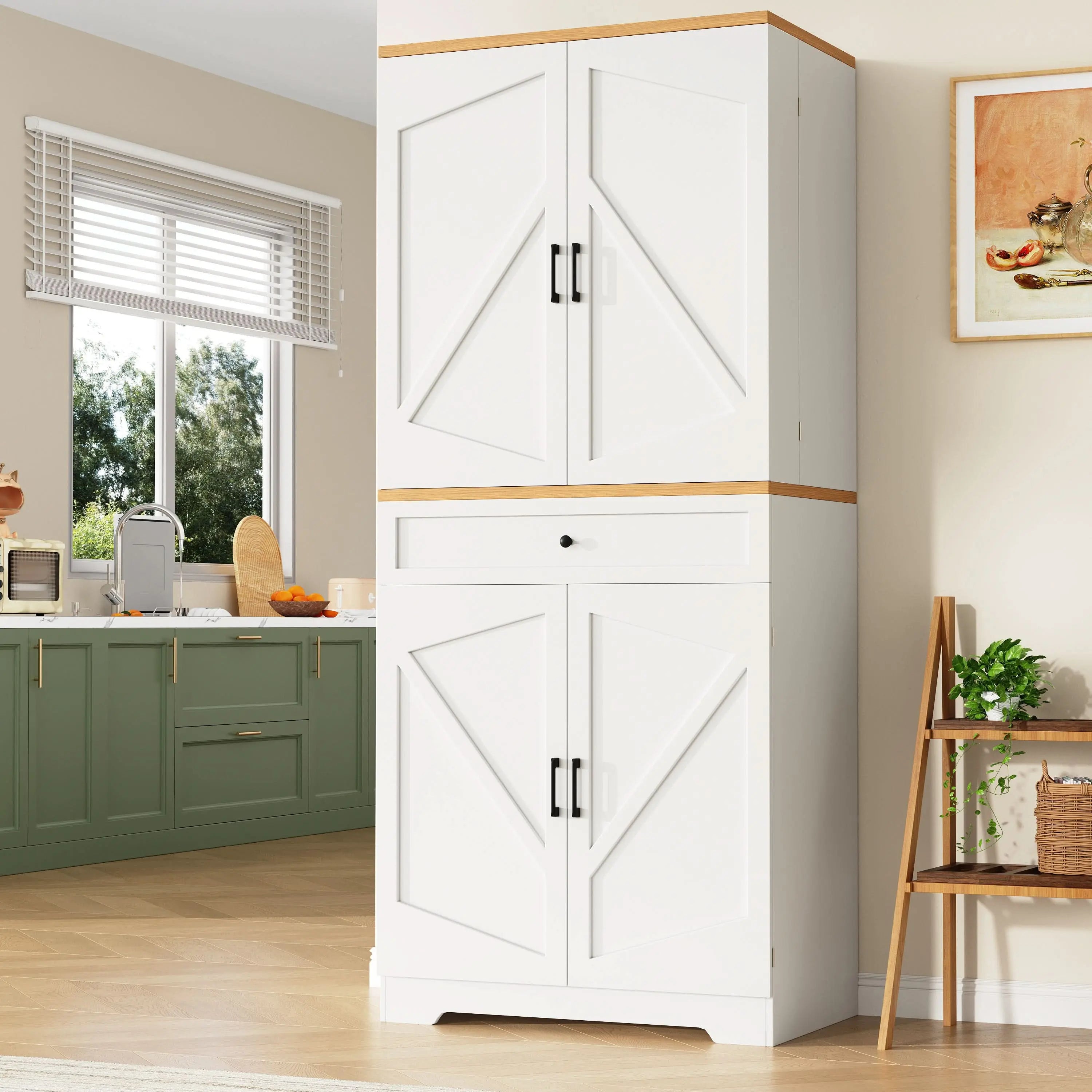 Snack Cabinet, Kitchen Cabinet, Tall Kitchen Sideboard, Storage Sideboard, Kitchen Sideboard With Door Frame, White, Suitable For Living Room, Kitchen, Dining Room Haslam Living