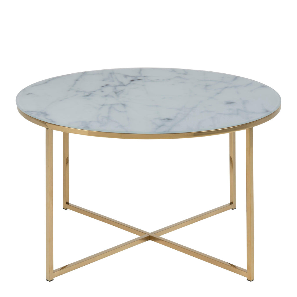 Alisma Round Coffee Table with White Marble Effect Glass Top & Gold Legs - image 2