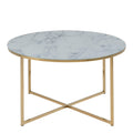 Alisma Round Coffee Table with White Marble Effect Glass Top & Gold Legs - image 2