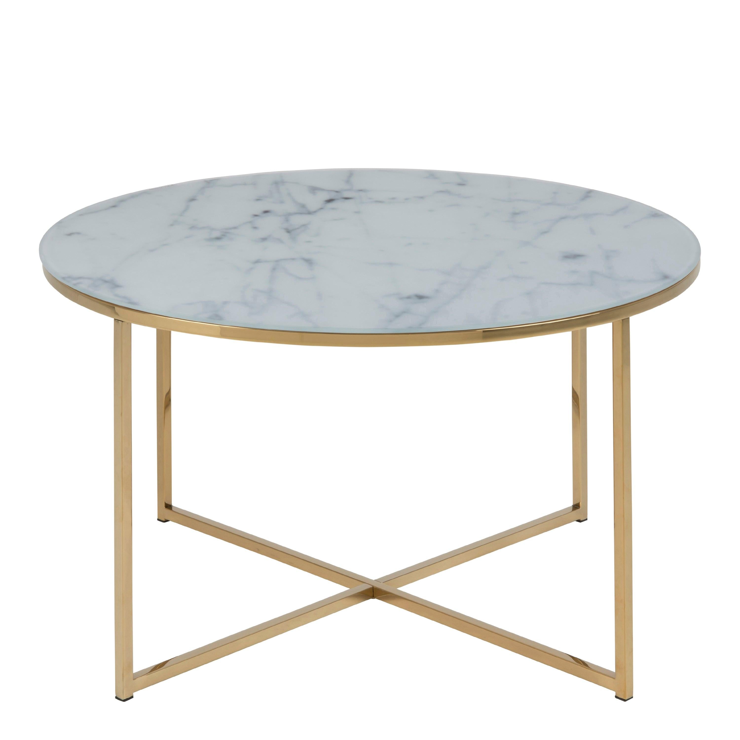 Alisma Round Coffee Table with White Marble Effect Glass Top & Gold Legs - image 2
