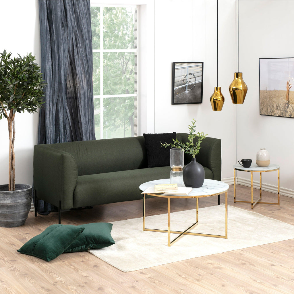 Alisma Round Coffee Table with White Marble Effect Glass Top & Gold Legs - image 3